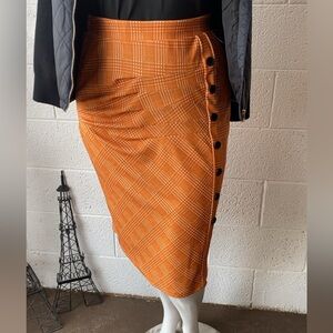 Plaid Button-Down Orange Skirt
